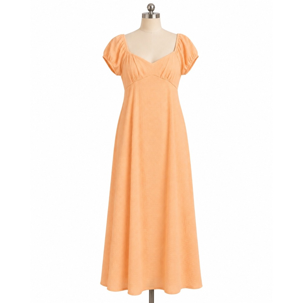 Madden Girl Maxi Dress Womens Large Orange Excellent Sweetheart Puff Sleeve Boho